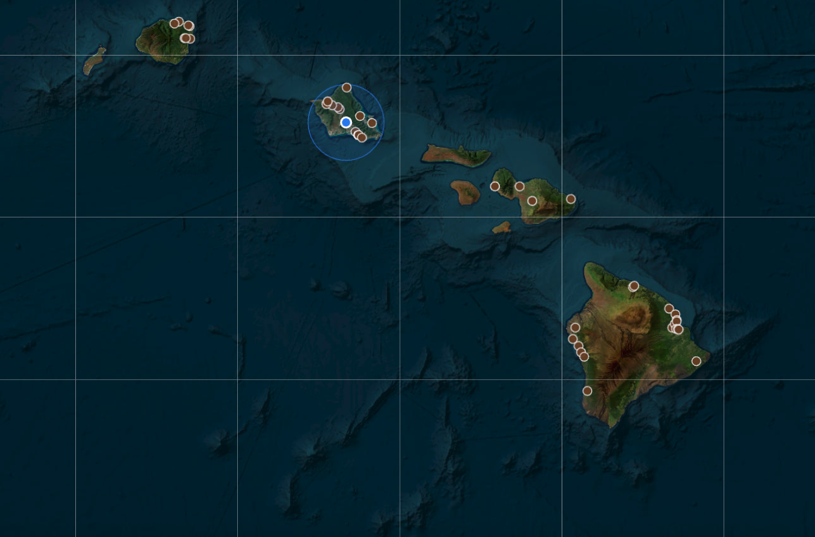 Map of Hawaiian chocolate locations